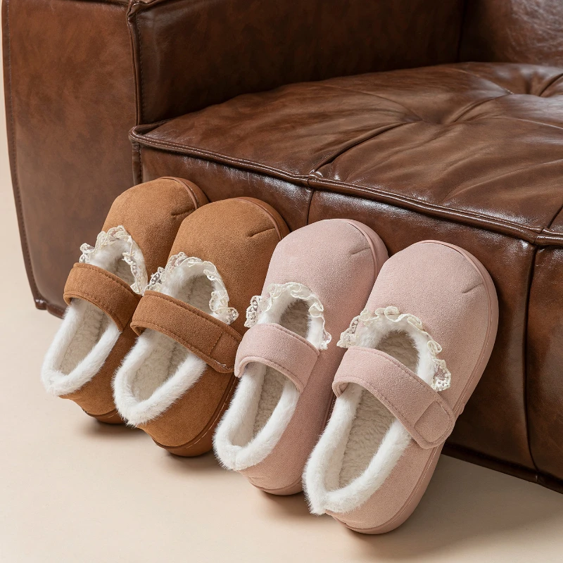 2026 Winter House Slippers For Women Anti-Slip Fluffy Warm Slippers Women Memory Foam Cotton Slippers With Durable Rubber Sole