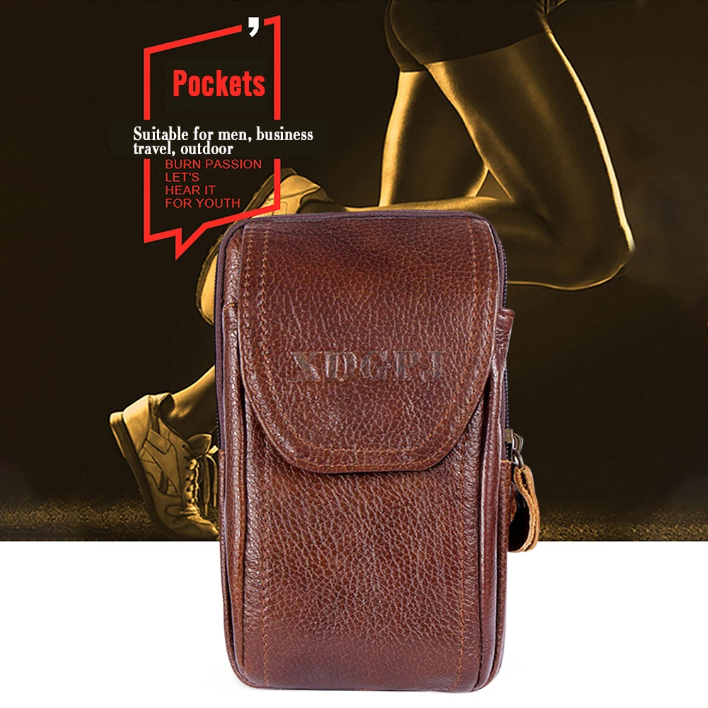 

Men Outdoor Sports Waist Bag Fashion Cowhide Wallet Slim Coin Purse Coin Pocket Bag Cellphone Holder Bag for Best Gift