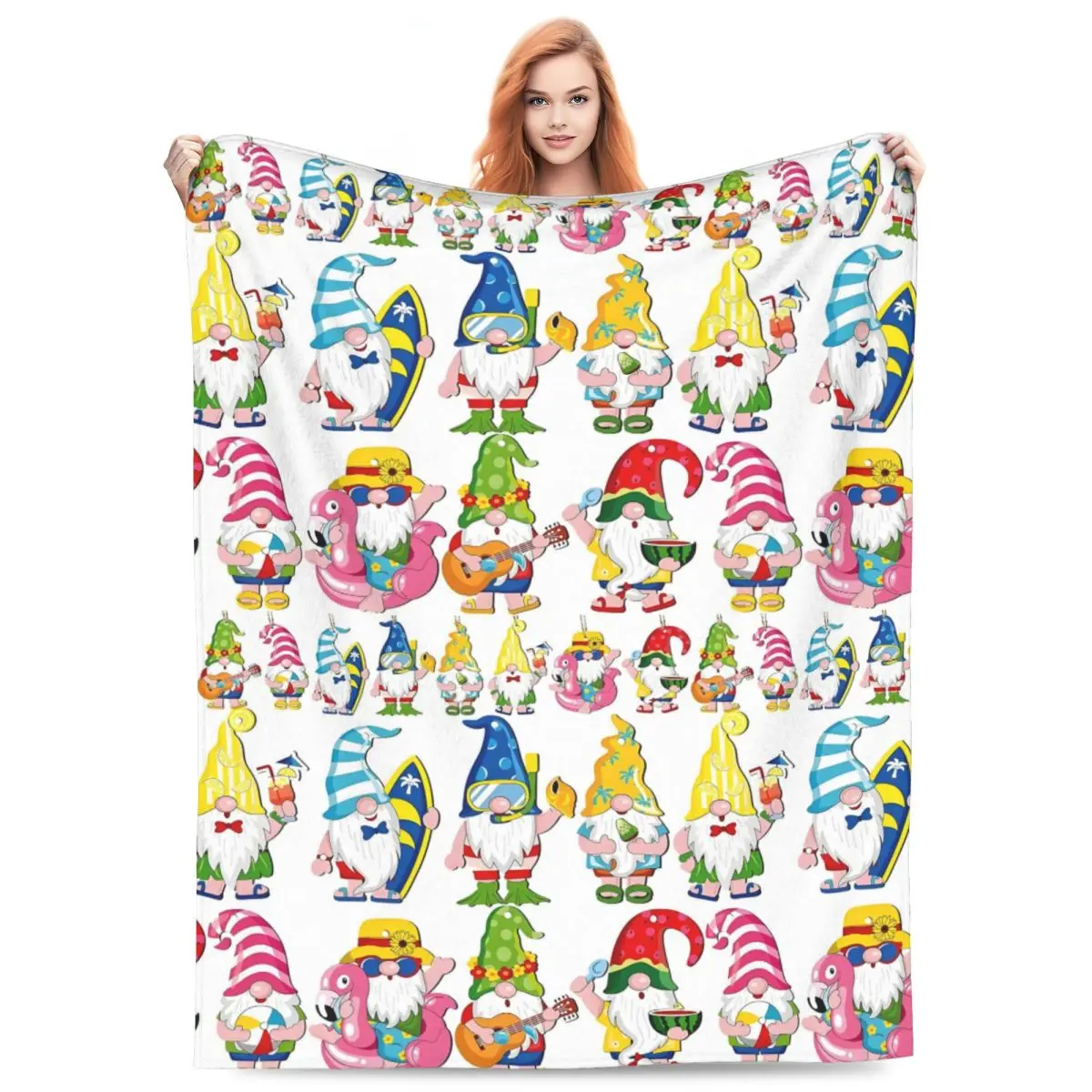 Custom Ultra-Soft Fleece Gnomes Merry Christmas Throw Blanket Warm Flannel Blankets for Bedding Office Couch Bedspreads