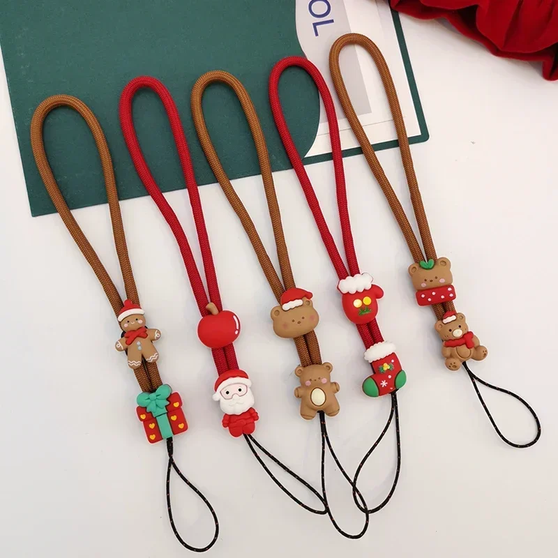 Mobile Lanyard Cartoon Christmas Cute Doll Double Ornaments Simple Wrist Pendant Simple Hanging Shell Universal Cute Phone Charm