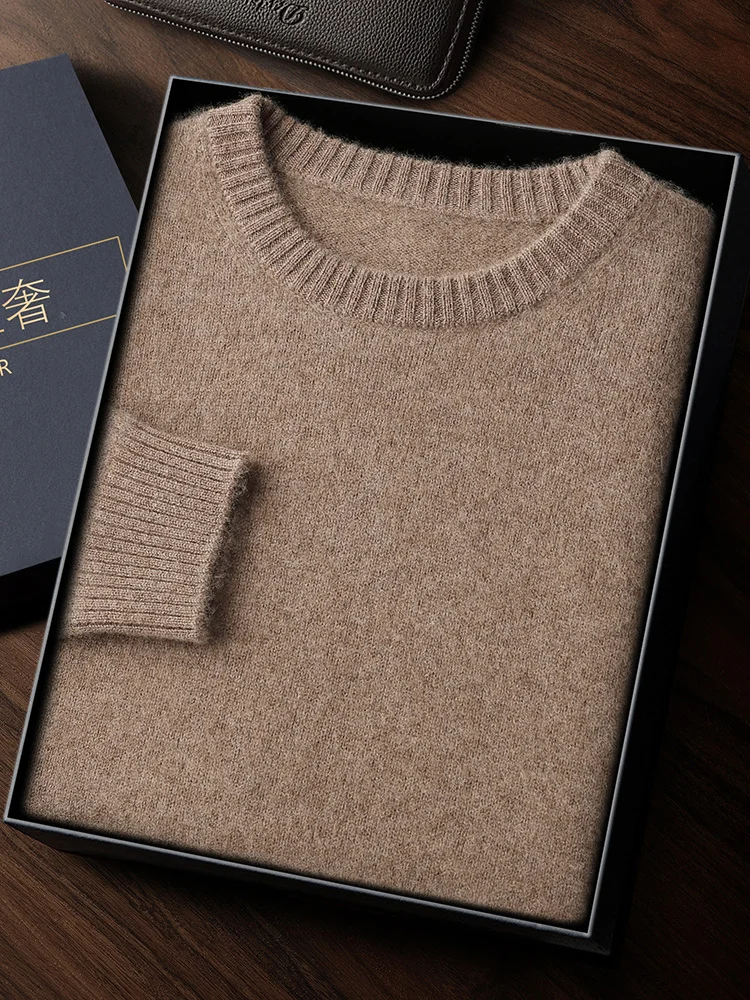 Dream Mo Basic Sweater Autumn Winter Men's Cashmere Pullover Long Sleeve Versatility 100% Goat Cashmere Knitwear Thick Soft Tops