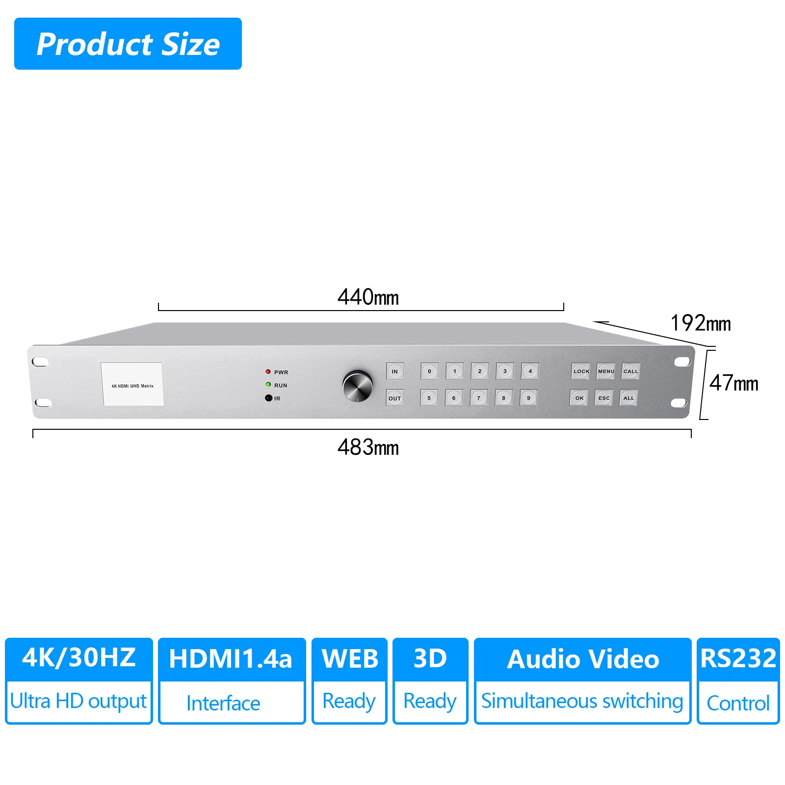 4x4 HDMI Matrix switcher 4K@30Hz, HDMI Matrix Switch Splitter Supports EDID Management/HDCP decoding/Web control/RS232/IR/Dolby