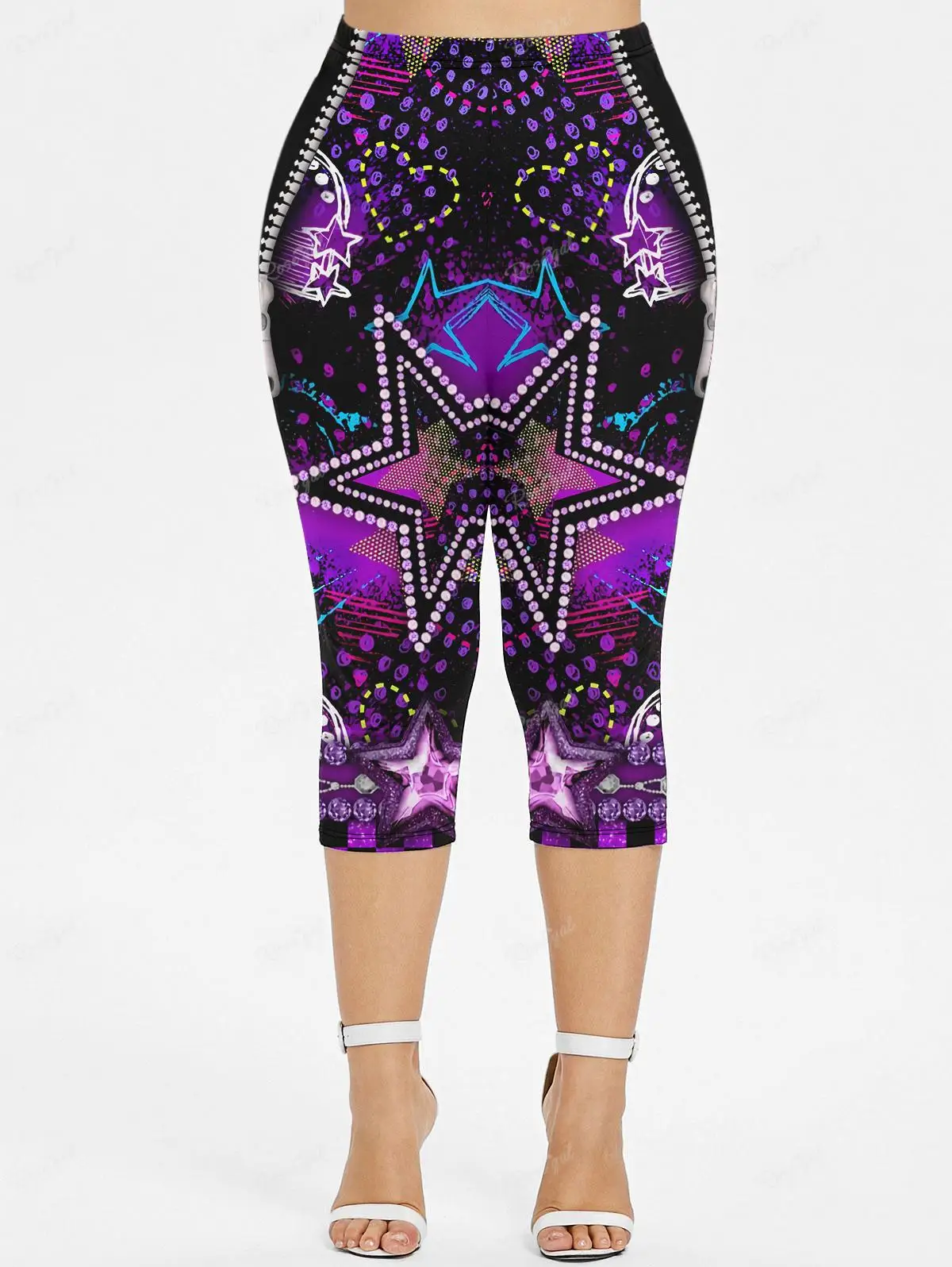 Plus Size damskie garnitury 3D z pentagramem z kolorowe drukowane na zamek błyskawiczny t-shirt lub legginsy pasujące do strojów spodnie ołówkowe