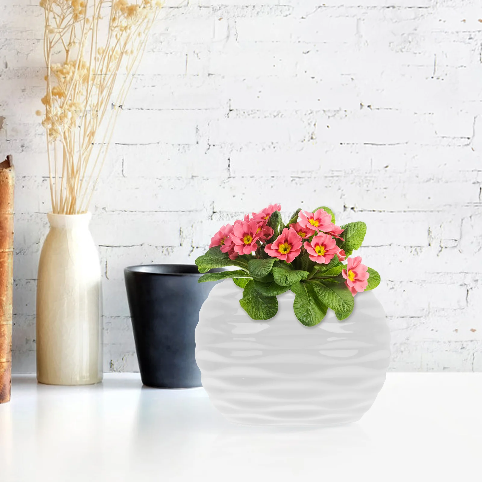 

Round Ceramic Flower Vase Desktop Hydroponics Flower Pot Decorative Planter for Home Balcony Office Restaurant