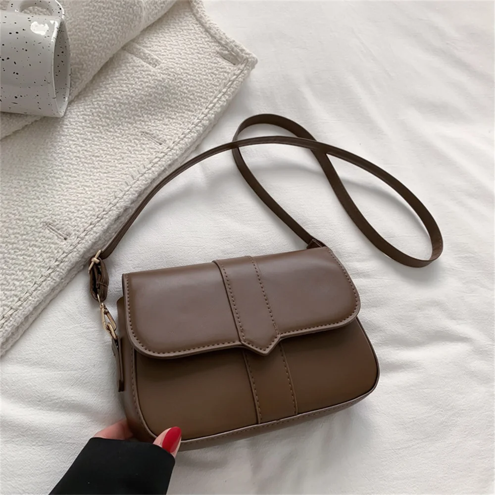 Women PU Leather Crossbody Bag Simple Solid Color Flap Handbags Fashion Shoulder Bag