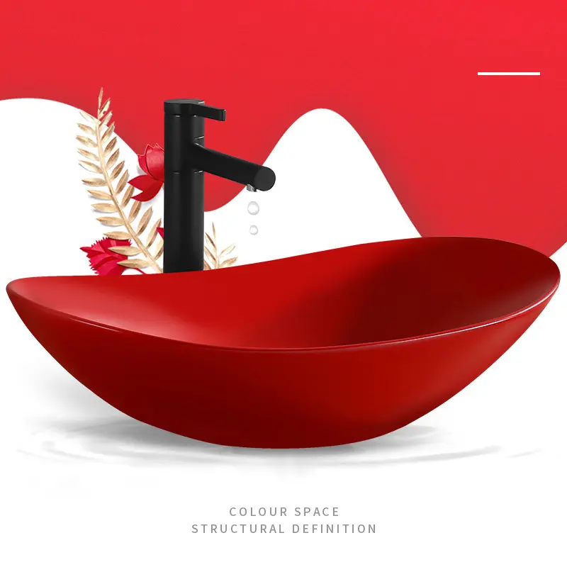 

Nordic Simple Washbasin Ceramic Bathroom Sinks Red Bathroom Sink Glass Vessel Bathroom Sink Single Bowl Shampoo Basin