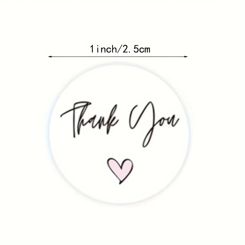 500Pcs/Roll Round Thank You Heart Stickers 2.5cm/1.0in DlY Decoration Label Perfect for Small Business Party Gift Seal Labels