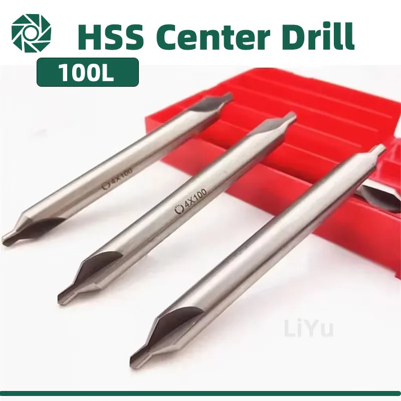 LiYu 100mm Extended A Center Drill W6542 HSS for Metal Processing Center Drilling Positioning CNC Mechanical Lathe