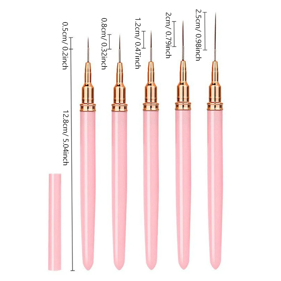 5-teiliges Nail Art Liner-Pinsel-Set für Acryl-Gel-Nagellack, französische Streifen, Strichlinienmalerei, Zeichnung, Blumenstift, Maniküre-Werkzeug – Detail 6