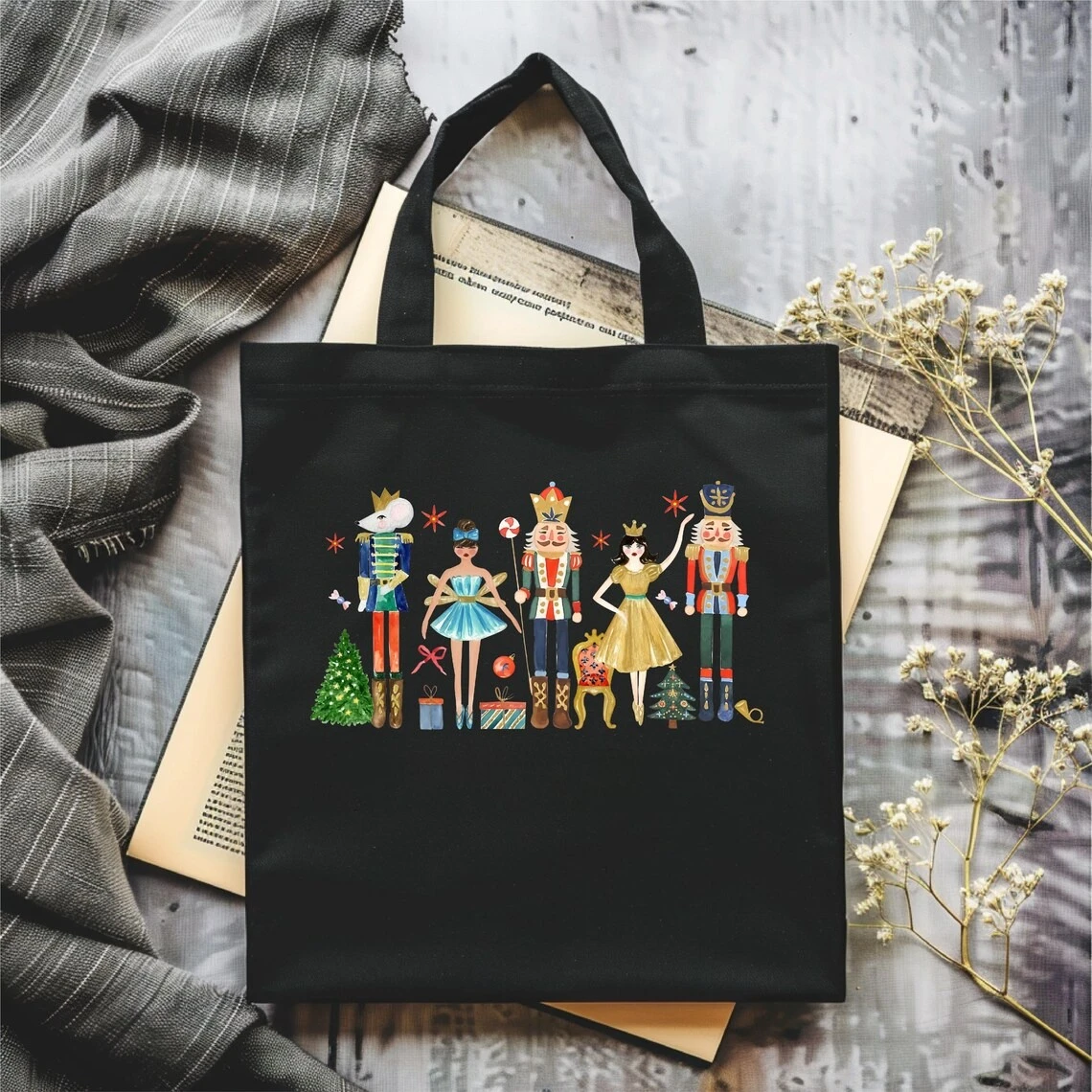 

Nutcracker Tote Bag Sugar Plum Fairy Bag Nutracker Ballet Tote,Christmas Gift Bag,Xmas Tote Bag,Christmas Gift for Her