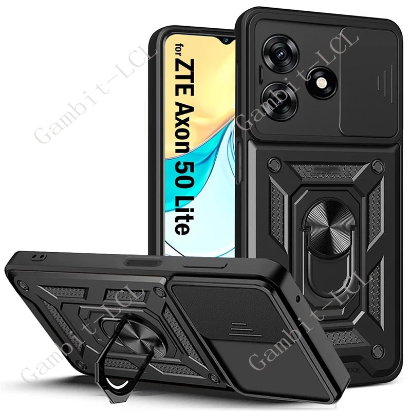 Anti-Falling For ZTE Axon 50 Lite Blade V50 Design Smart A73 4G Case Ring Armor Magnetic Holder Stand Slide Camera Lens Cover