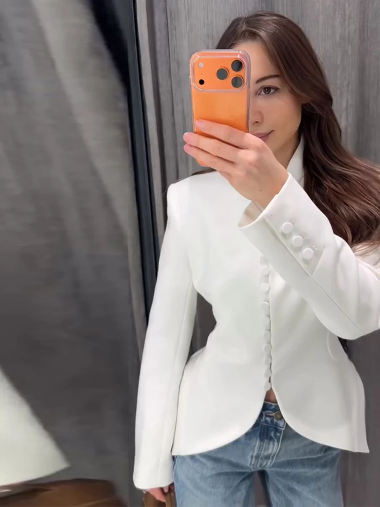 Einreihiger Taillierter Meerjungfrauen-Anzug Blazer für Damen Eleganter V-Ausschnitt Langarm Einfarbiger Schlanker Mantel Modische Damen-Oberbekleidung Neu – Detail 12
