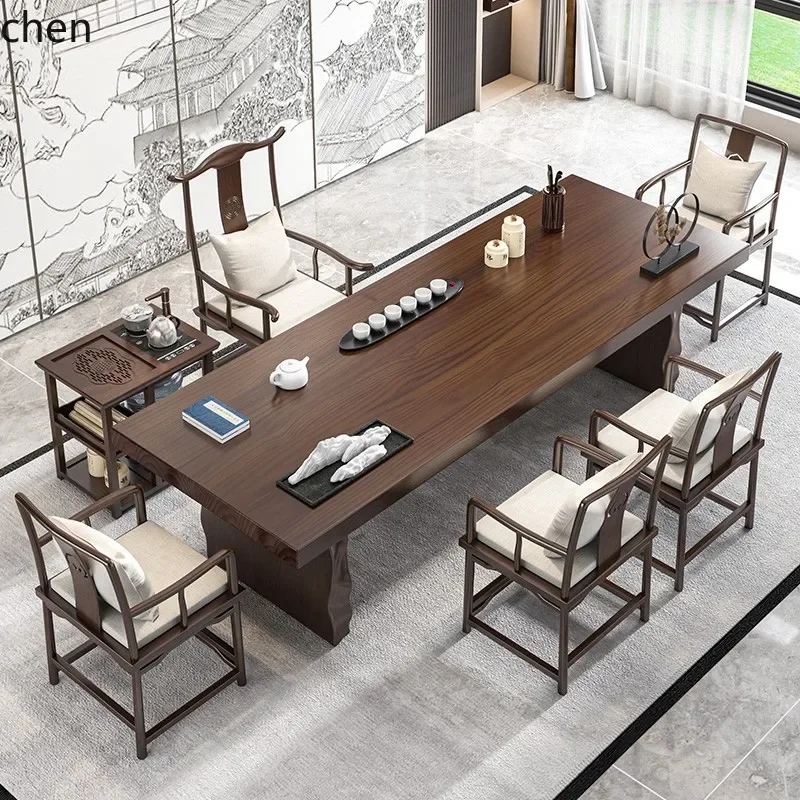 DSA Solid Wood Tea Table New Chinese Zen Office Tea Table Kung Fu Large Board Tea Table and Chair Combination