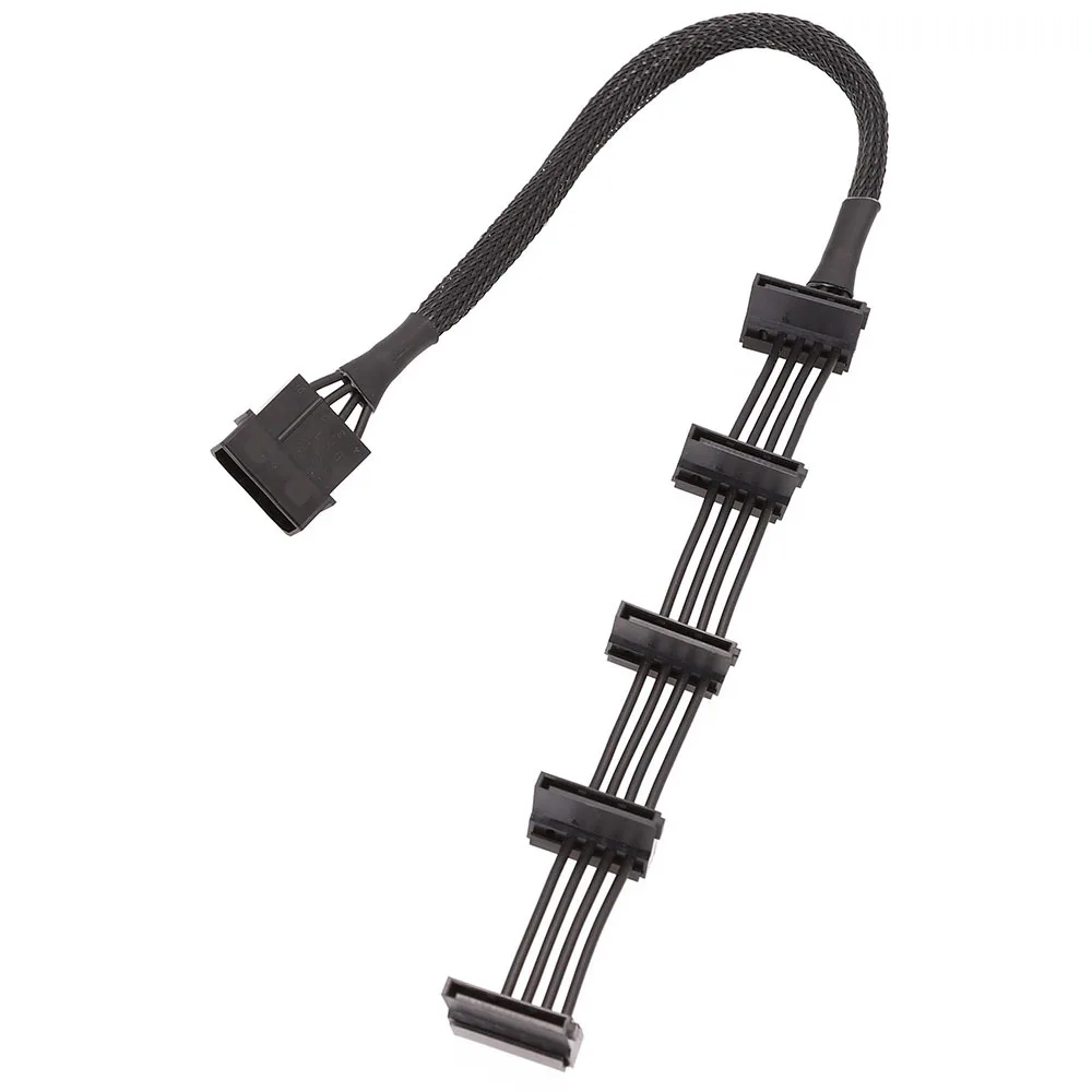 High Quality 1 Pcs Practical Durable PC Server 4 pins IDE Molex 1 to 5 SATA Power Cable Adapter Splitter Cables 18AWG Black 40cm image 5