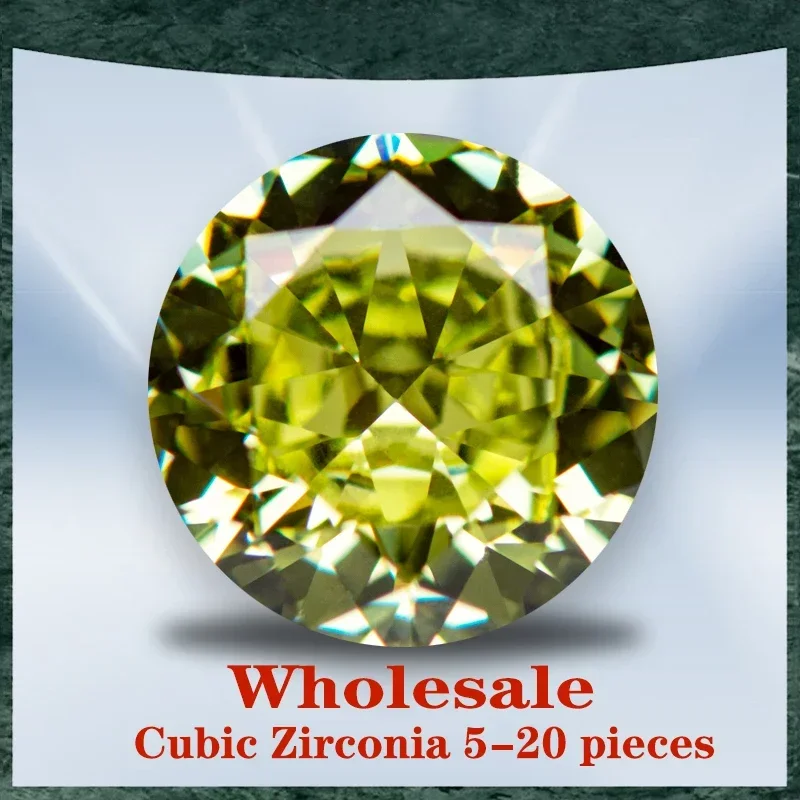 

Cubic Zirconia Wholesale No Certificate Crushed Ice Cut Round Shape Apple Green Color Charms Beads for Jewelry Making Materials