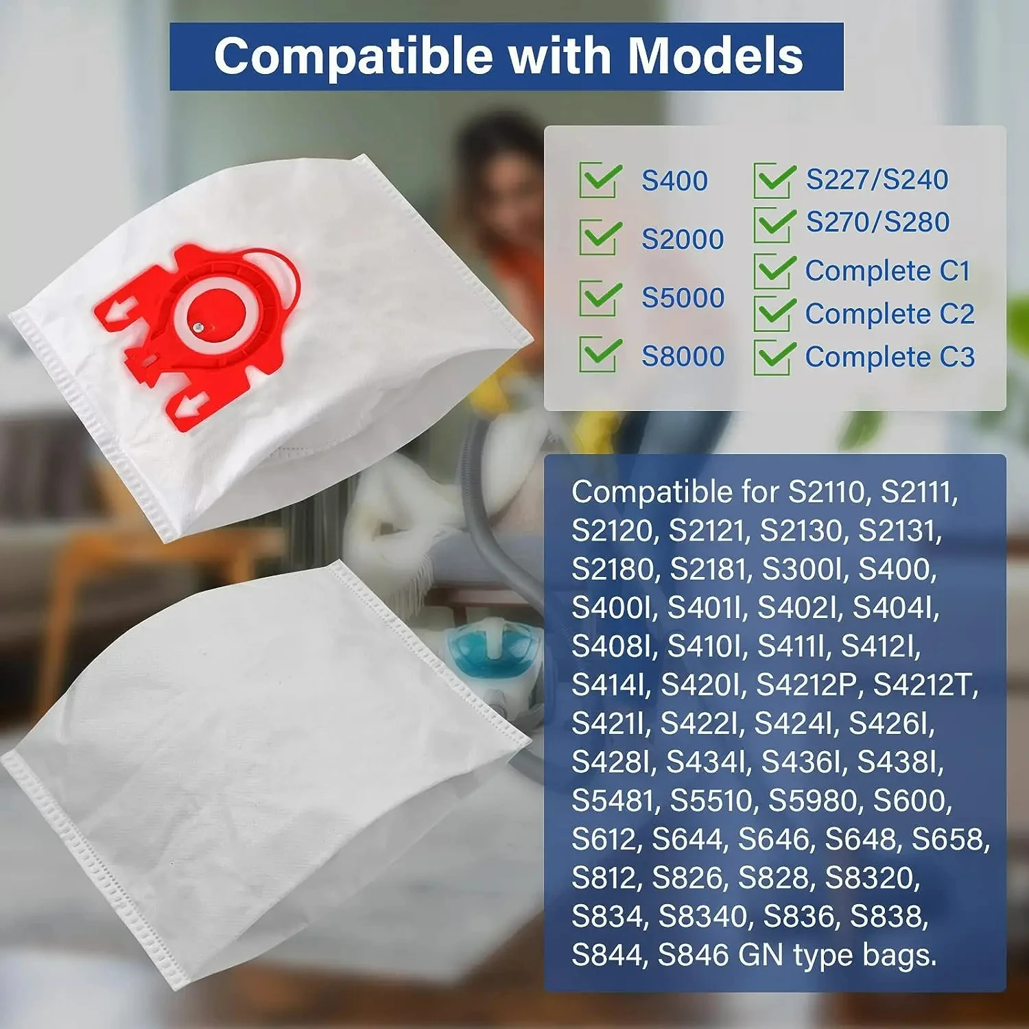 Compatible con Aspiradora Miele GN Complete C3 / Complete C2 / Classic C1 / S400 / S600 / S800 Accesorios de Bolsa de Polvo Piezas