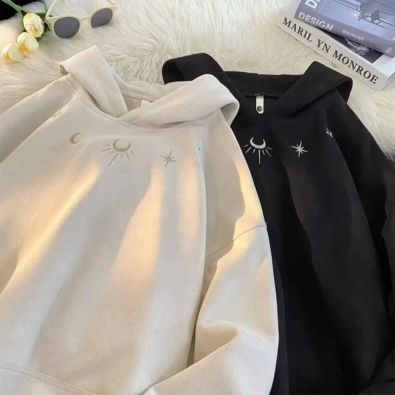 سويت شيرت بقلنسوة كبير الحجم للرجال مطرز ثقيل من جلد الغزال للخريف والشتاء بتصميم أمريكي عتيق ملابس خارجية عصرية ملابس خروج غير رسمية #2