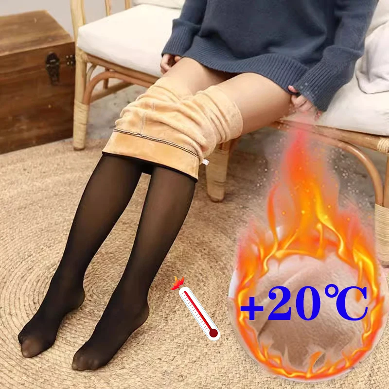 Thermal Women's Tights Plus Size Translucent Fleece Pantyhose Sexy Elasticity Velvet High Waist Stockings Woman Fashion Leggings