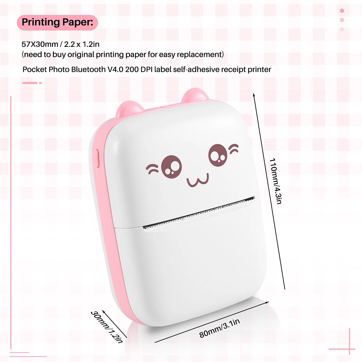 Mini draagbare printer Foto Pocket Foto Bluetooth V4.0 200DPI Label Sticker Bonprinter Mobiele thermische printer (A)