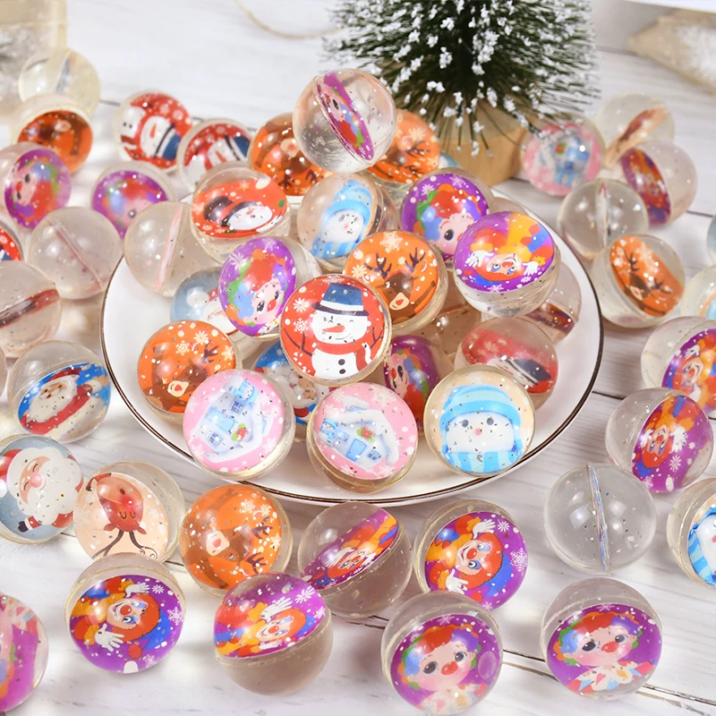 10Pcs Christmas Rubber Bouncy Balls Santa Claus Snowman Pattern Kids Outdoor Jumping Ball Toy Xmas Birthday Children Favors Gift