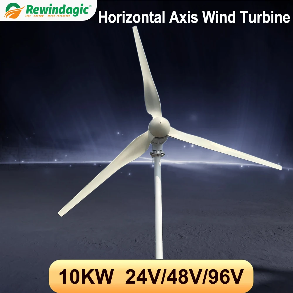 Free Energy 10KW 48V Volt 3 Nylon Fiber Blade Horizontal Home Wind Turbines Wind Generator Power Windmill With MPPT Controllerl