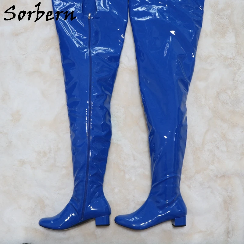 Sorbern Custom 88Cm Crotch Thigh High Boots Women With 145Cm Outside Shaft Length Square Mid Heels Round Toe Unisex Style Shoes