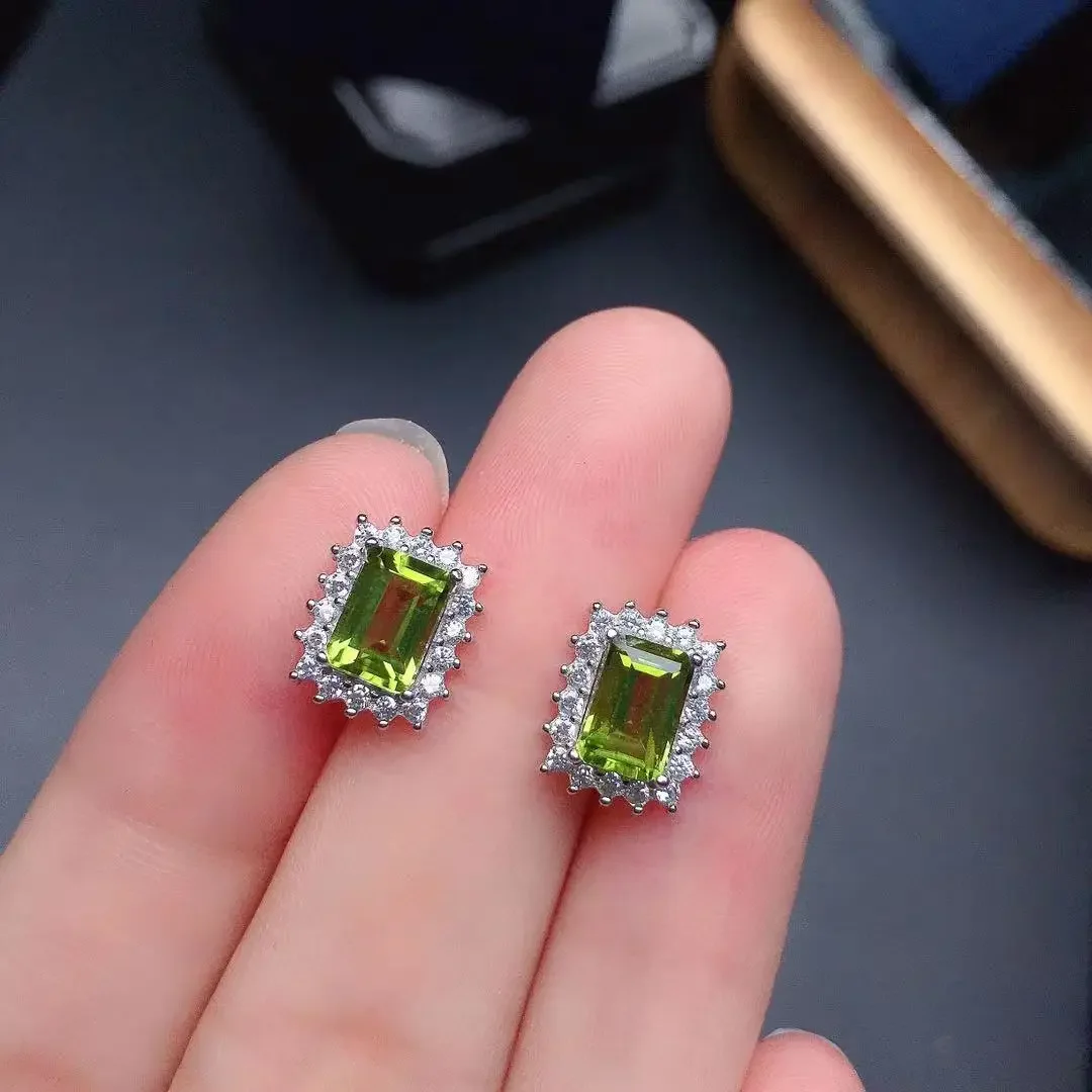 100% Natural Peridot Stud Earrings for Daily Wear 5mm*7mm Peridot Silver Earrings 925 Silver Peridot Jewelry
