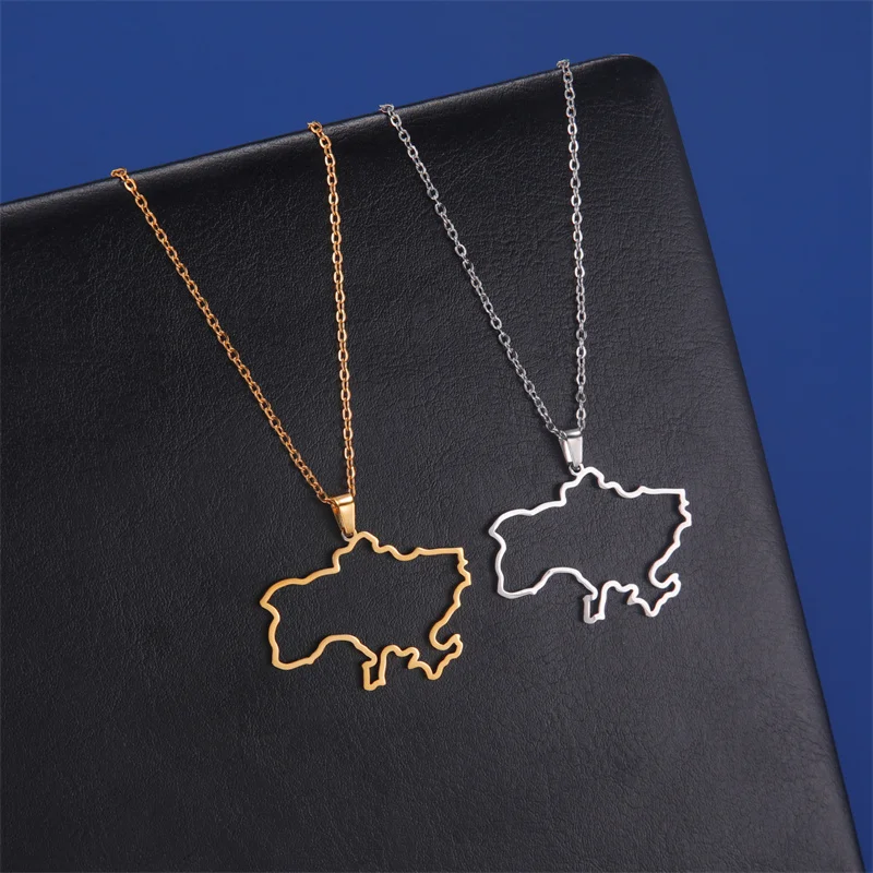 Mode Umriss Ukraine Karte Halskette Kette Halsband Hals Edelstahl Schmuck Ästhetische Halsketten Geschenke accesorios para mujer – Detail 18