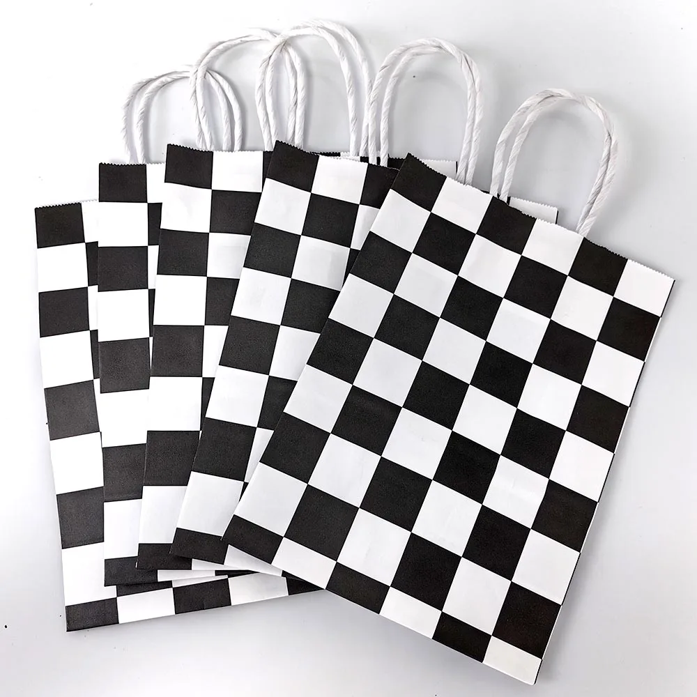 5/10/20/30/40/50pcs Black And White Checkered Portable Handheld Paper Bags Race Car Theme Party Supplies Decor Boys Favor Gifts