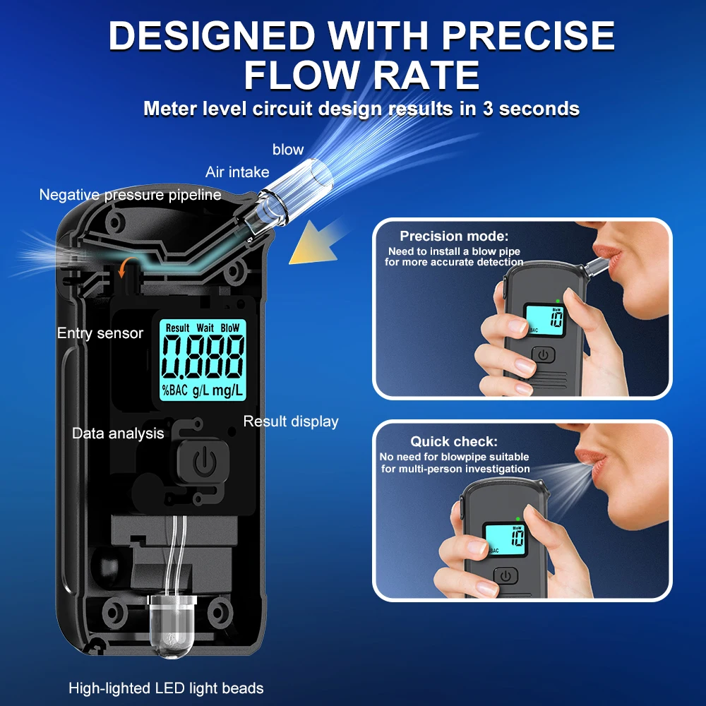High Sensitivity Breathalyzer Portable Alcohol Detector Dual Filter Technology Intelligent Purification Processing Accurate