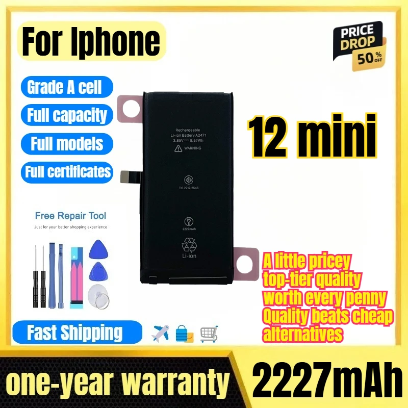 Batería A2399/2176/2398/2400/2399 para iPhone 12 Mini, batería de teléfono de 0 ciclos, alta capacidad, batería de repuesto, celda grado A con herramientas