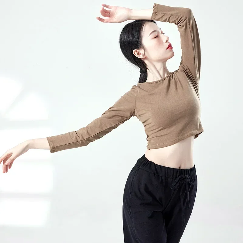 Modern classical jazz dance top, body art test, long sleeve, slim fit, backless training performance suit