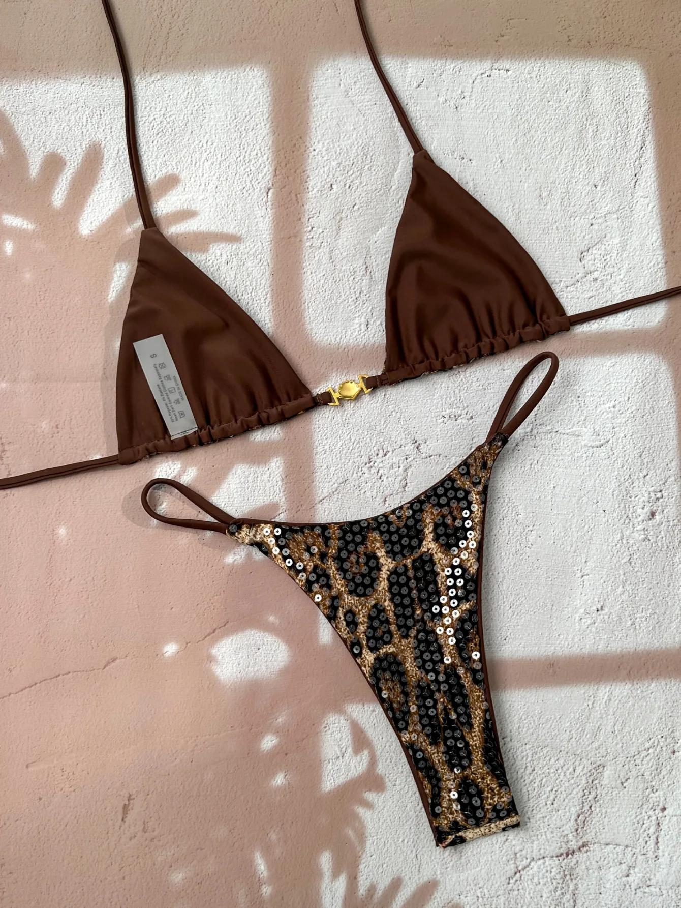 Shiny Sequin Coffee Leopard Print micro Bikini Set Women Push Up Bra Triangle Swimsuit 2027 summer Bathing Suit Holiday Swimwear