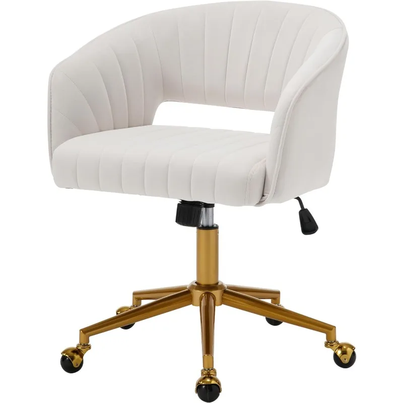 Home Office Desk Chairs, Modern Velvet Rolling Chair, Height Adjustable Swivel Vanity Chair with Golden Base, Ergonomic Chair