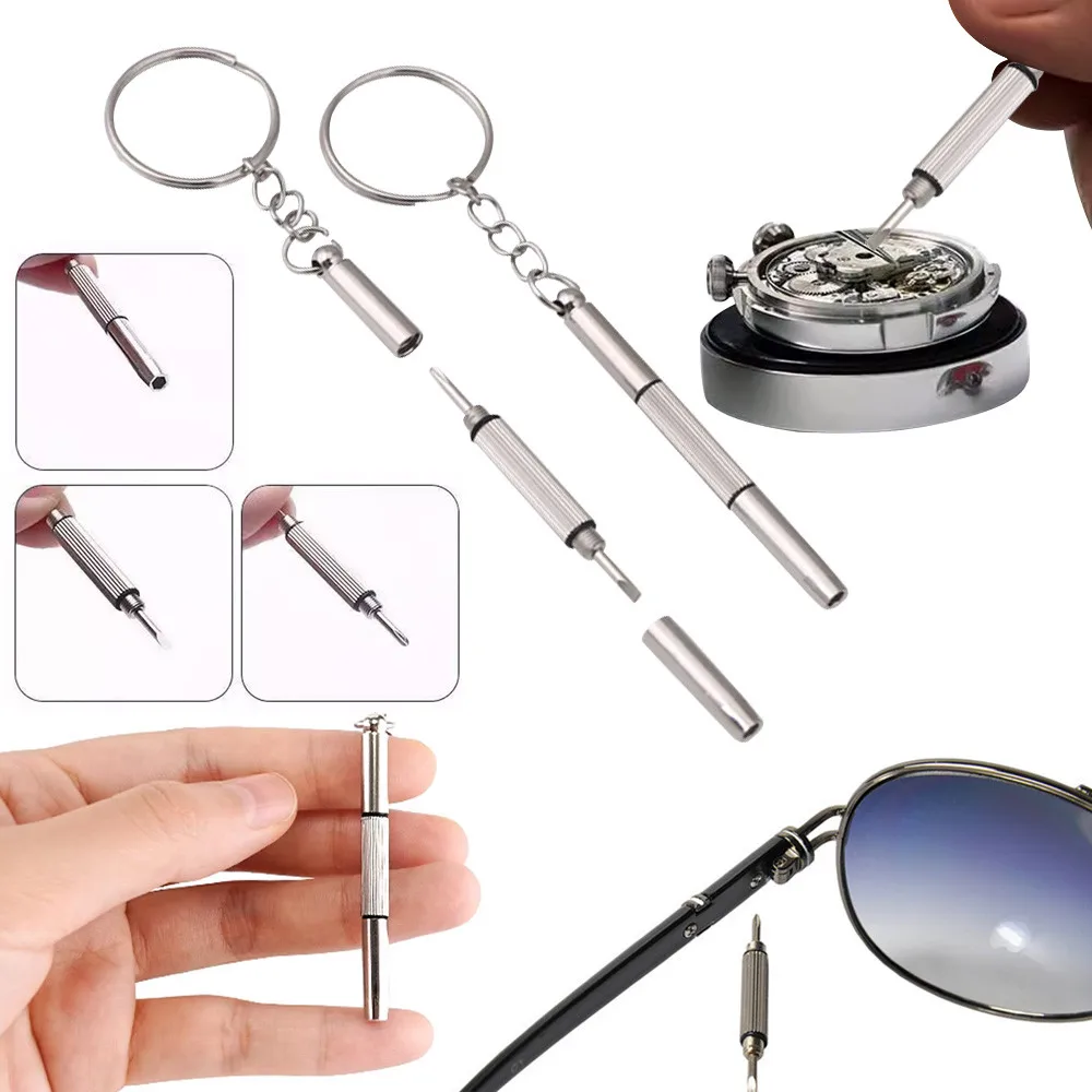 3 In 1 Portable Screwdriver Eyeglass Sunglass Watch Repair Screwdriver Set Keychain Stainless Steel Mini Screwdriver Hand Tools