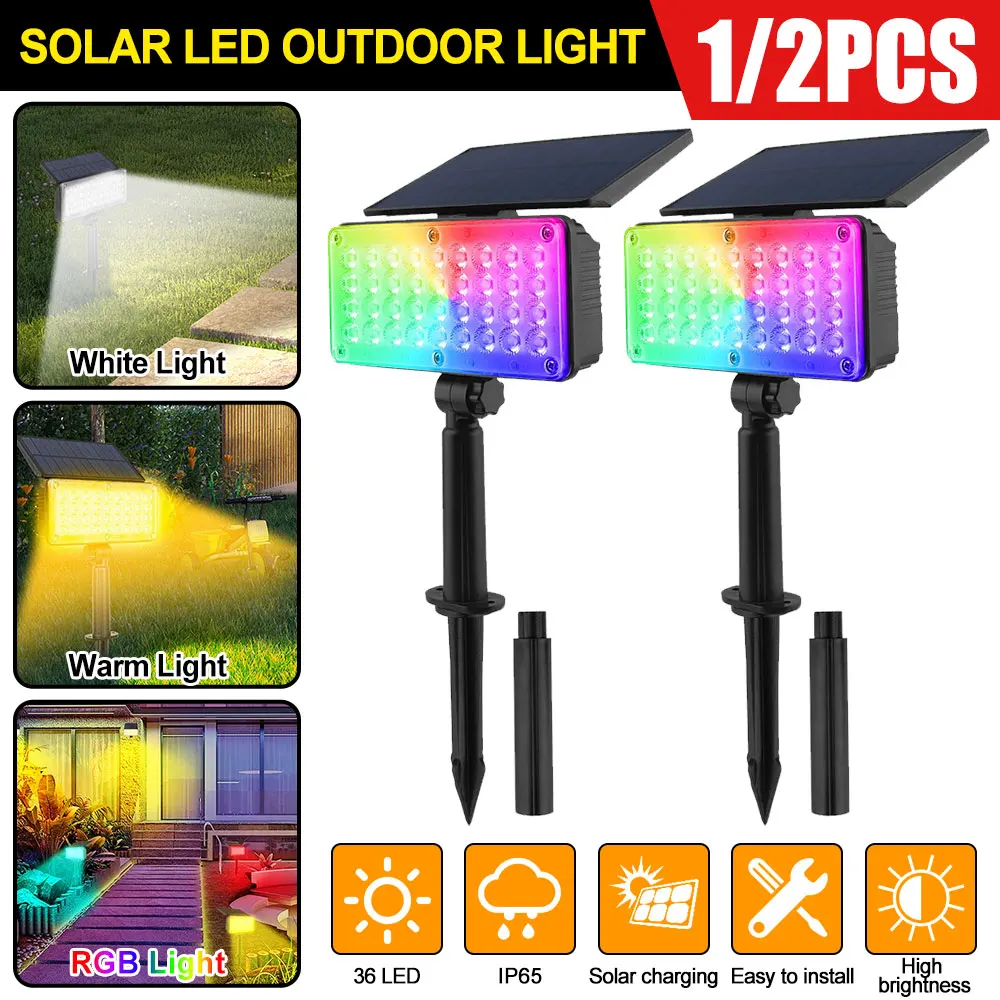 Luces LED solares para decoración al aire libre, lámparas de césped de jardín, RGB, multicolor, iluminación de camino de entrada, lámpara de paisaje, 1/2 piezas