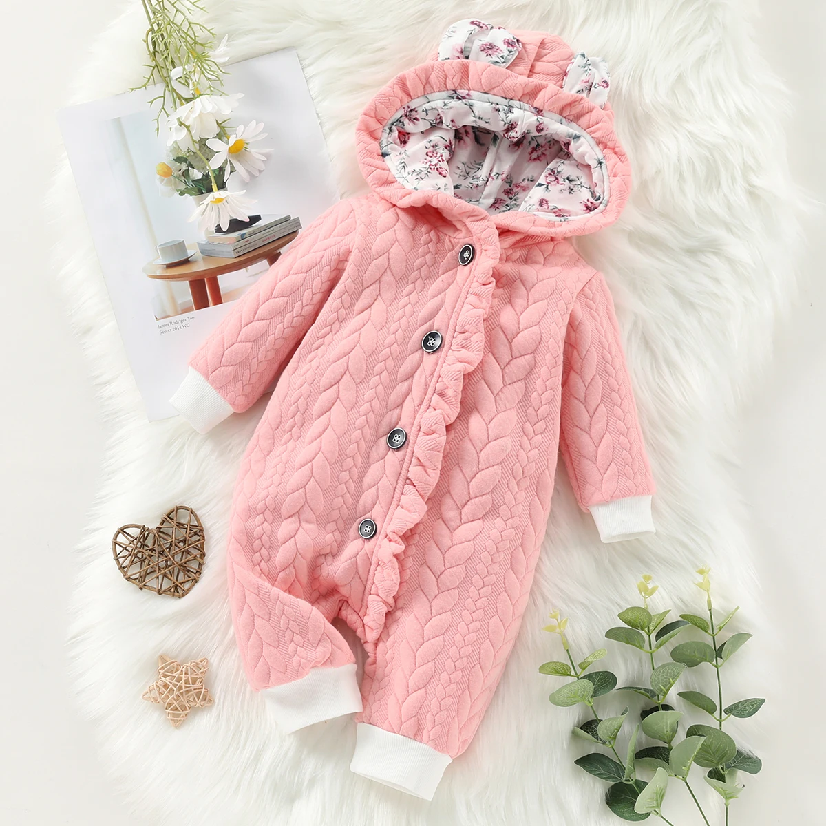 

PatPat Baby Girl Bear Style 3D Ear Hooded Thickened Lined Jumpsuit