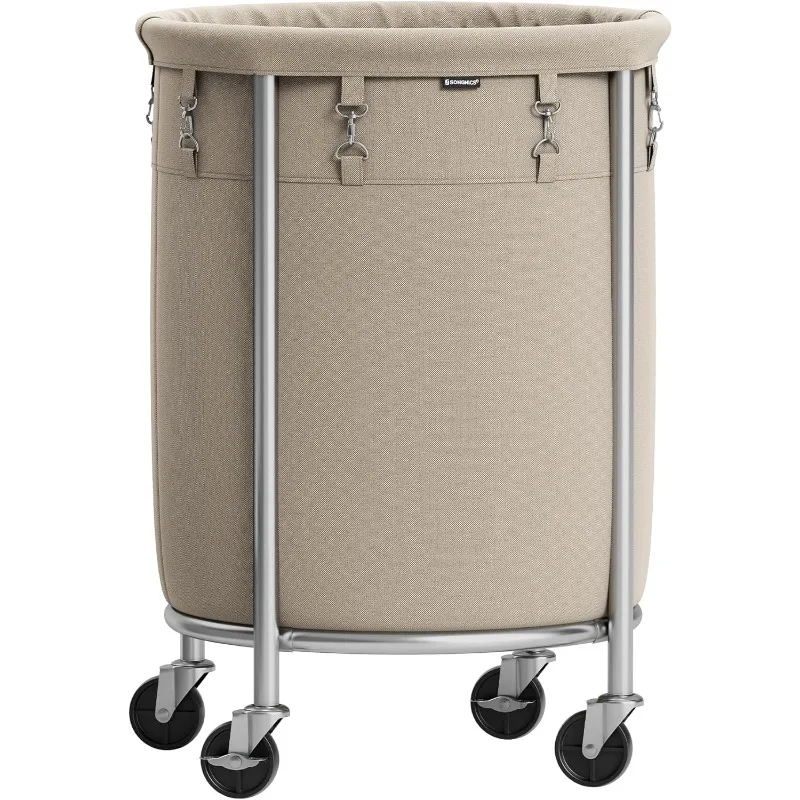 Laundry Basket with Wheels,Rolling Laundry Hamper, 18.5 Gal,Round Laundry Cart with Steel Frame and Removable Bag,4 Casters