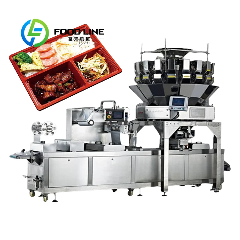 Automatic Feeding and Filling Tray Denester Thermoforming Vacuum Ready Meal Sealing Packaging Machine customize