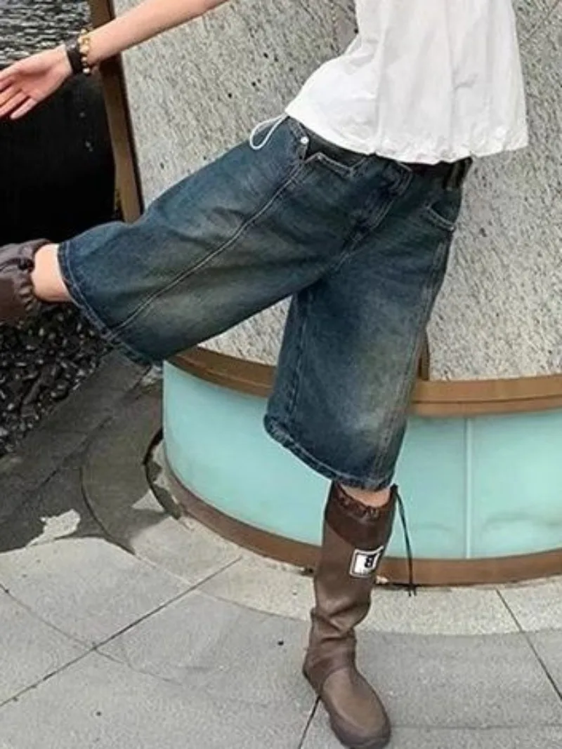 

Retro Y2K Loose Denim Shorts Unisex Style Wide Leg Capris Vintage Street Summer Female High Waist Short Jeans Women's 2000s