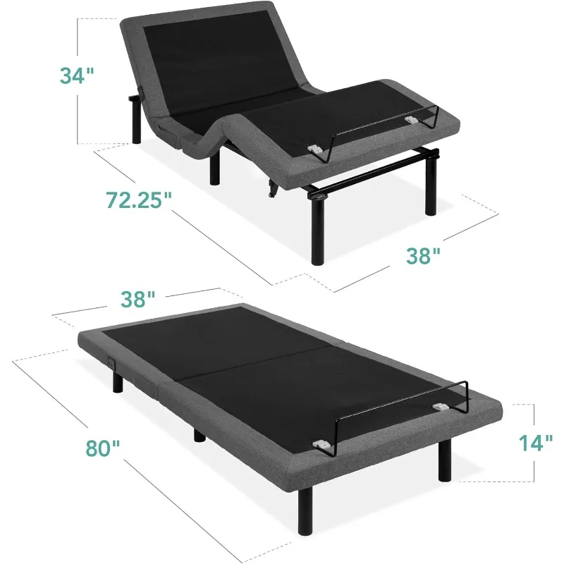 Ergonomic Twin XL Size Adjustable Bed, Zero Gravity Base for Stress Management w/Wireless Remote Control, Massage, USB Ports