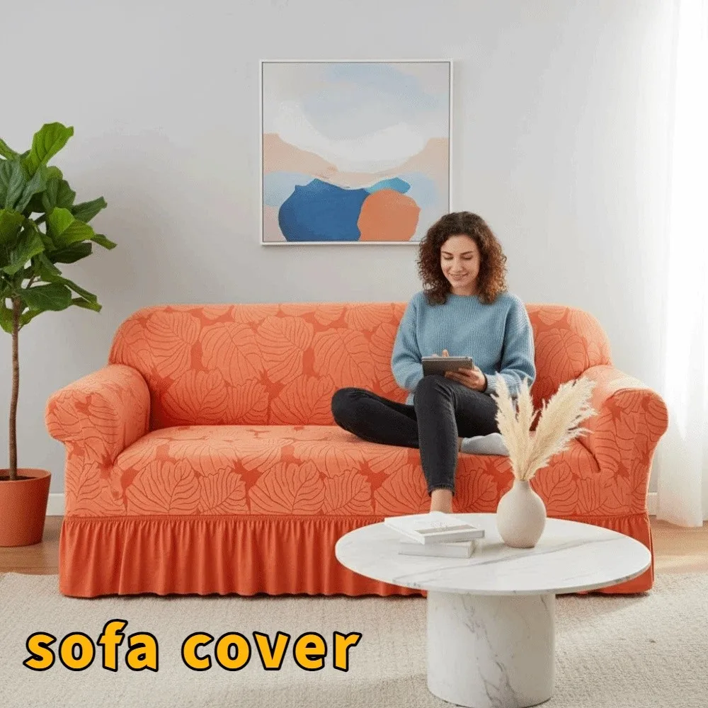 

Soft 2/3 Seat Stretch Couch Cover All-inclusive Leaf Print Furniture Protector Elastic With Skirt Corner Sofa Slipcover Hotels