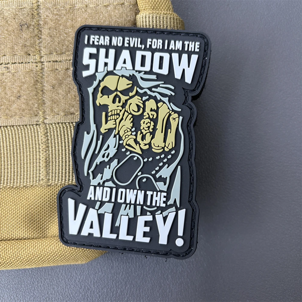 I FEAR NO EVIL, FOR I AM THE SHADOW Ghost PVC Tactical Patch Skeleton Hook and Loop Emblem Military Skeleton Backpack Armband