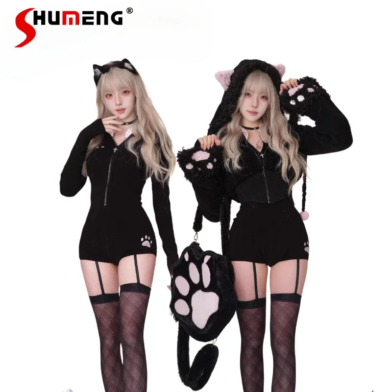 

Y2K Hot Girls Short Faux Fur Coat Women's Slim Fit Sweet Cute Hooded Fur Jackets Ladies Winter Black Bodysuit Kawaii Outfits