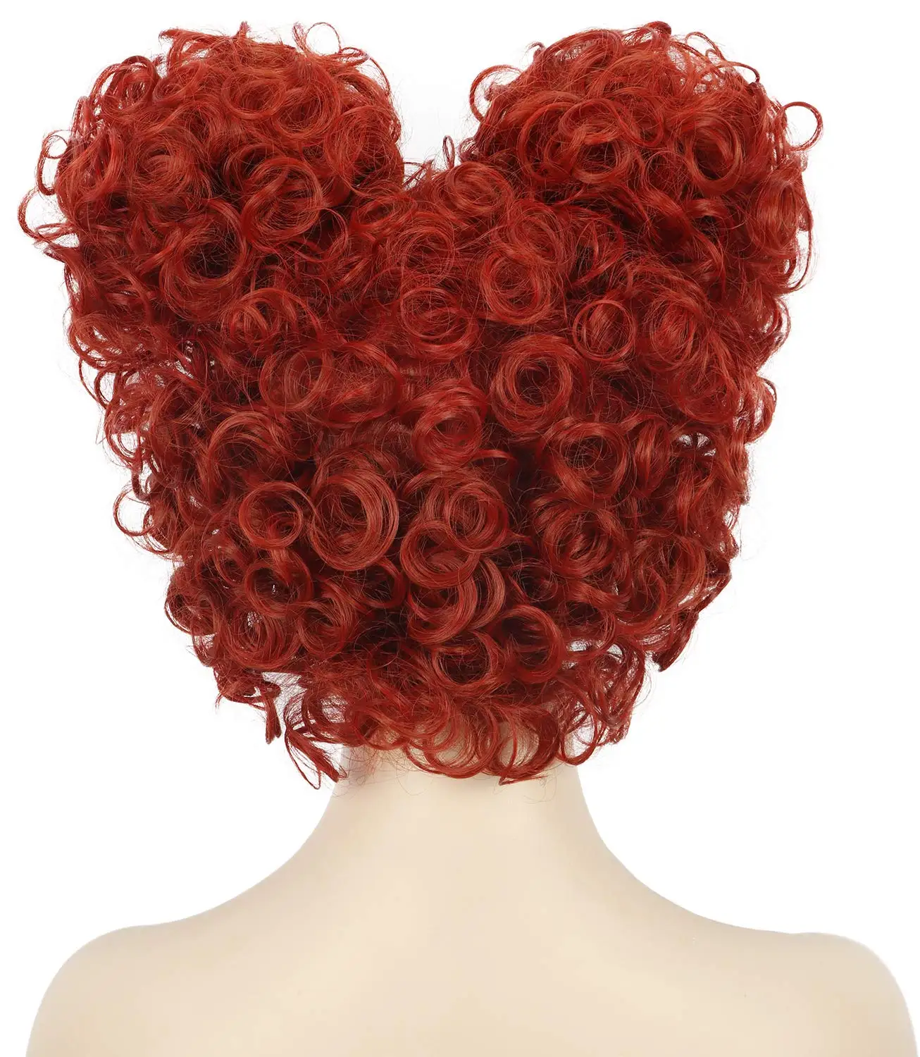 Adult Women Short Curly Red Bud Bal Wig Flat Bangs Updo Chignon Sanderson Costume Wig Halloween Cosplay Party Wig