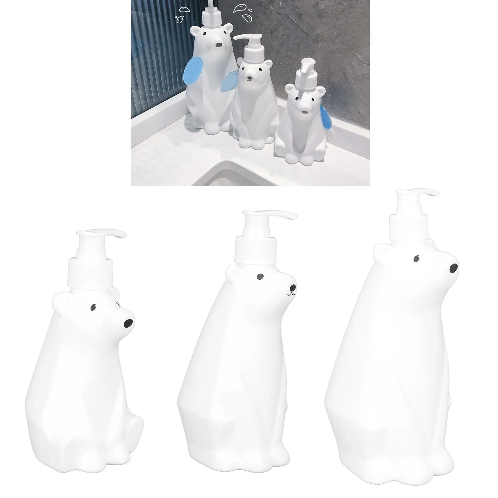 Shampoo Dispenser Cute Stylish White Bear  Space Saving Shower Bottles Strong  Pump Type for Bathroom