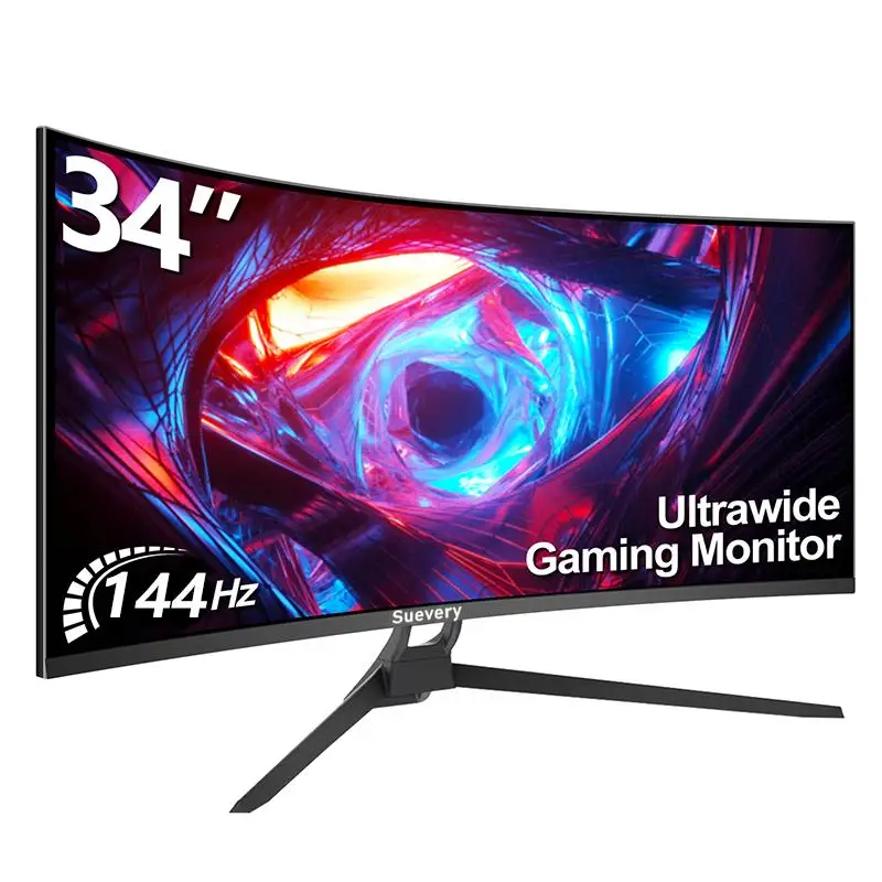 To Suevery Monitor 34'' 144Hz Bandfish Screen Curved 1500R Gaming Bezel-less Slim 400HDR Nits 100% SRGB Wide Color Gamut FAsT