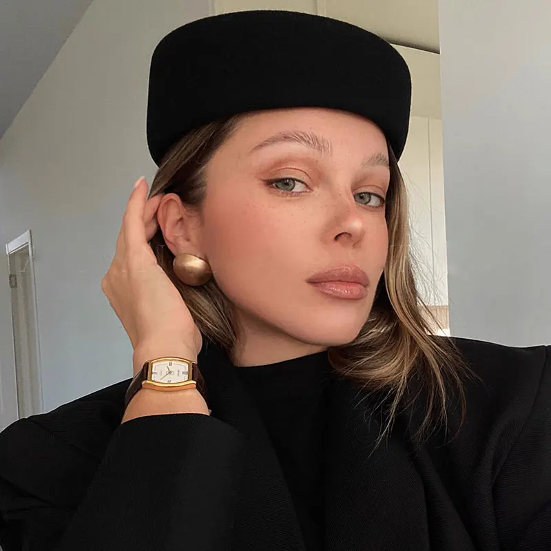 Women Berets Hat Fashion Fall Winter Vintage Concave Top Pillbox Cap 100% Wool Fedoras Hats Wedding Designer Western Church Hat