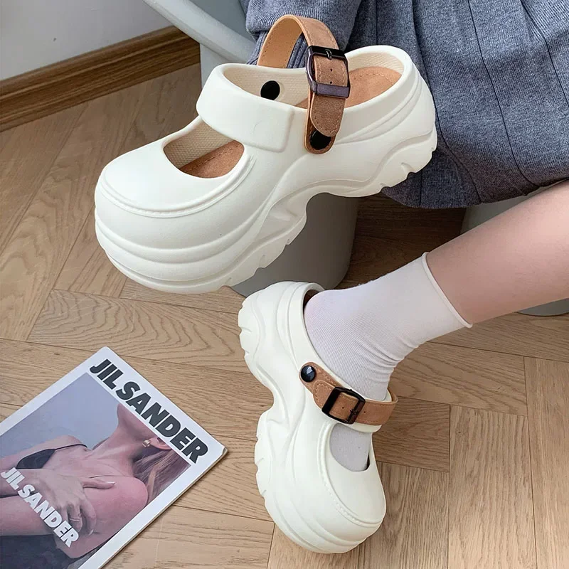 

Women's Sandals Solid Color Thick Platform Sandals Women Closed Toe Chunky Bottom Shoes 2025 Beach Non-Slip Soft Wedge Sandals