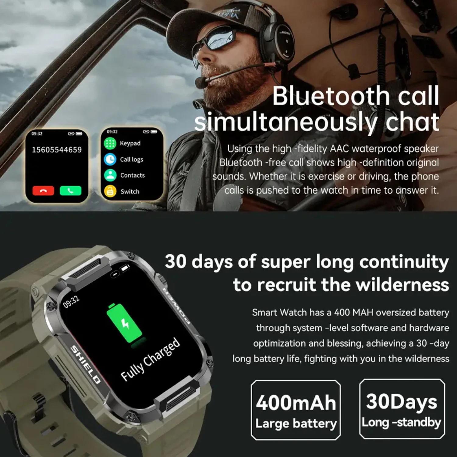 Rugged Military Green Smart Watch Men For Android IOS IP68 Waterproof Sport Fitness Ai Voice Mk66 Smartwatch Outdoor New2025